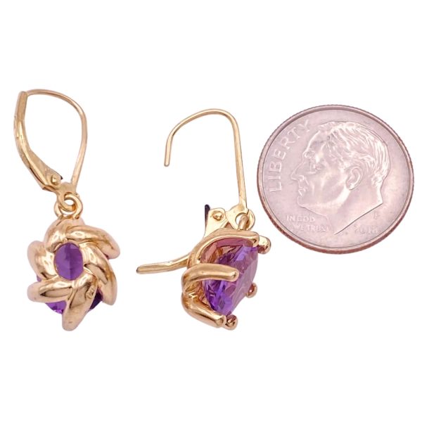 5.40ctw Amethyst Dangle Earrings 14K Gold side