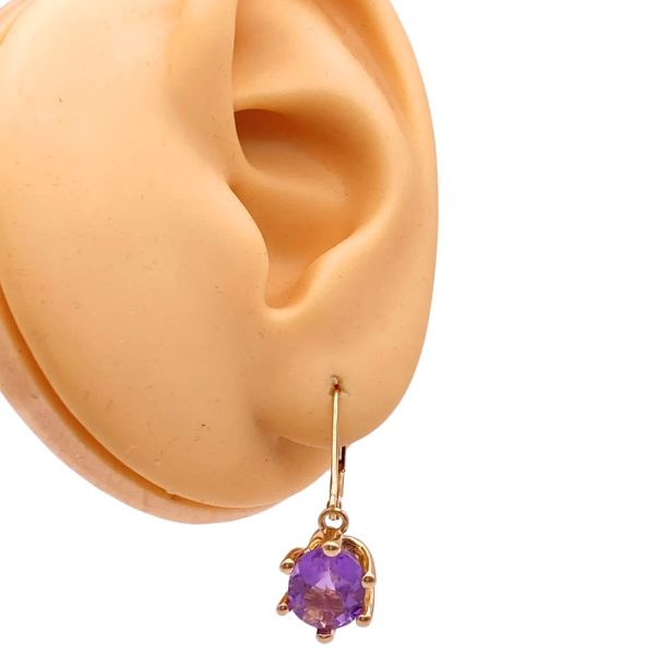 5.40ctw Amethyst Dangle Earrings 14K Gold worn