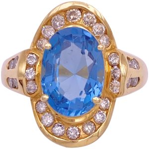 6.12ctw Blue Topaz Statement Ring 14K Gold
