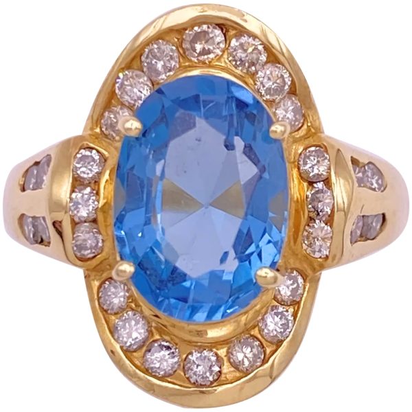 6.12ctw Blue Topaz Statement Ring 14K Gold