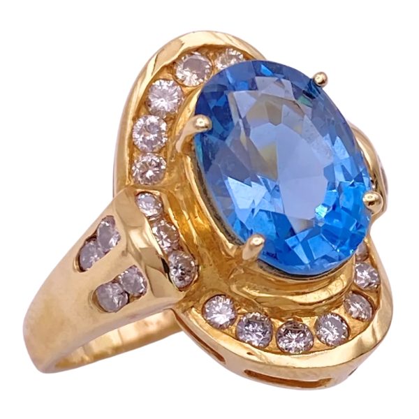 6.12ctw Blue Topaz Statement Ring 14K Gold side