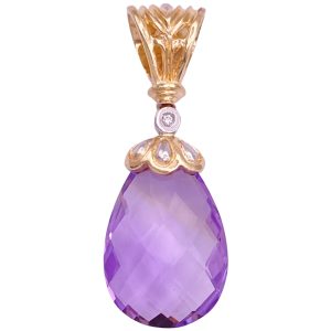 7.43ctw Briolette Amethyst Pendant 14K Gold