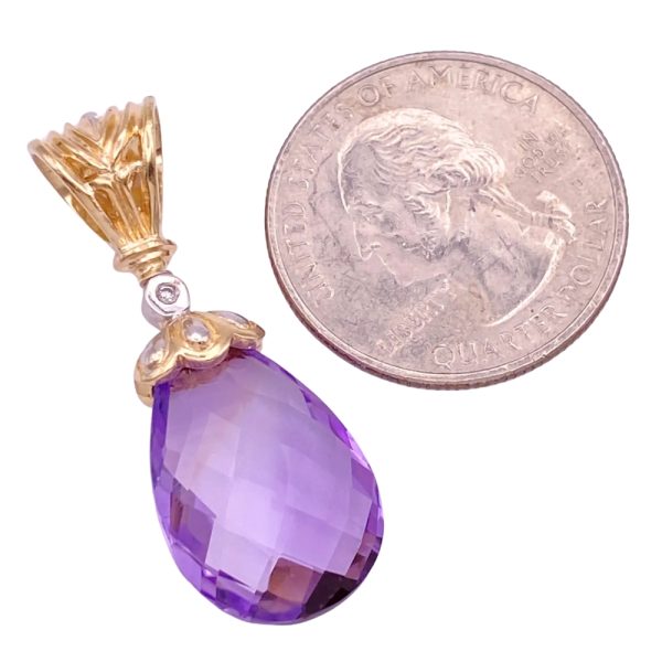 7.43ctw Briolette Amethyst Pendant 14K Gold size