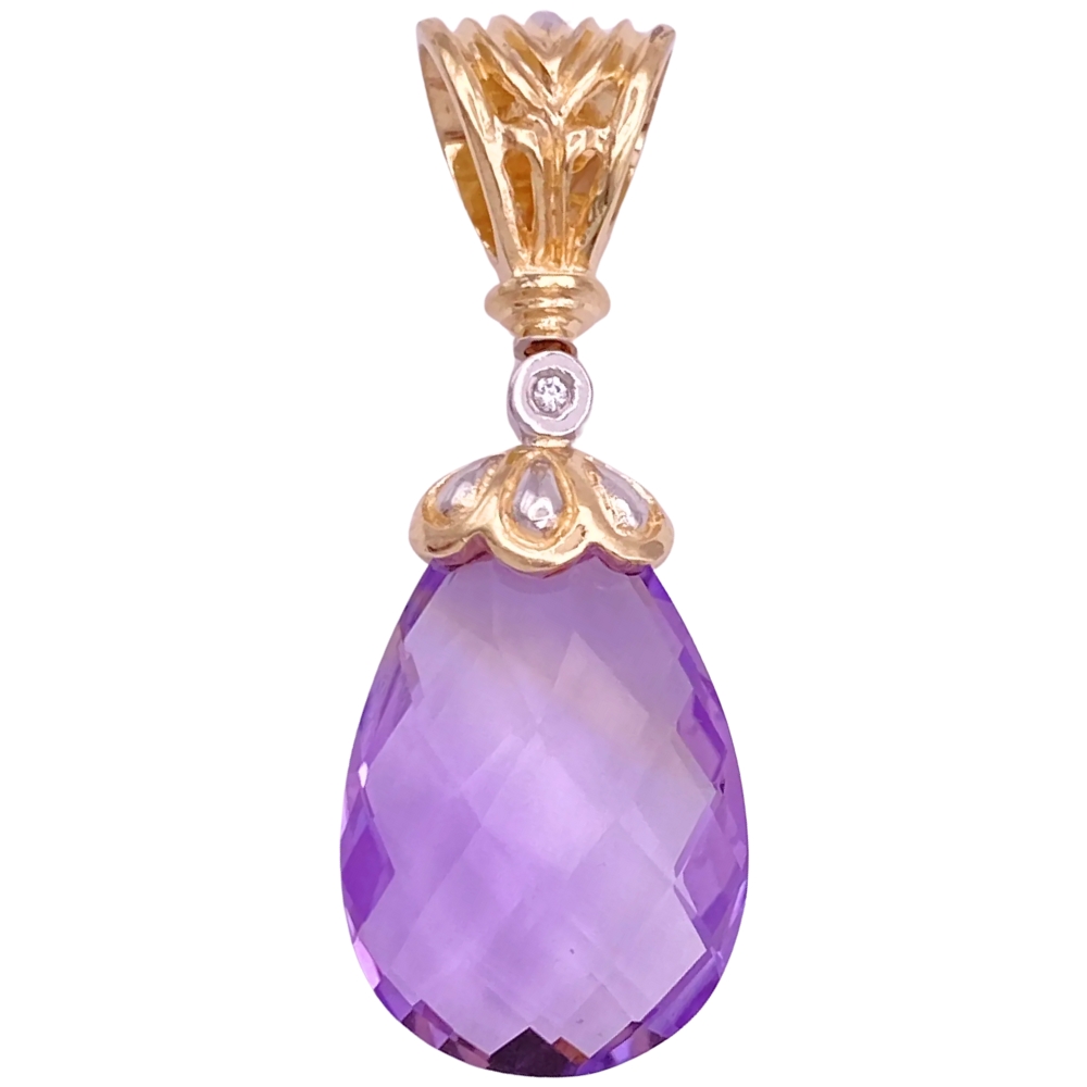 7.43ctw Briolette Amethyst Pendant 14K Gold
