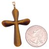 Carved Tiger's Eye Cross Pendant with Garnet Hearts 14K Gold back