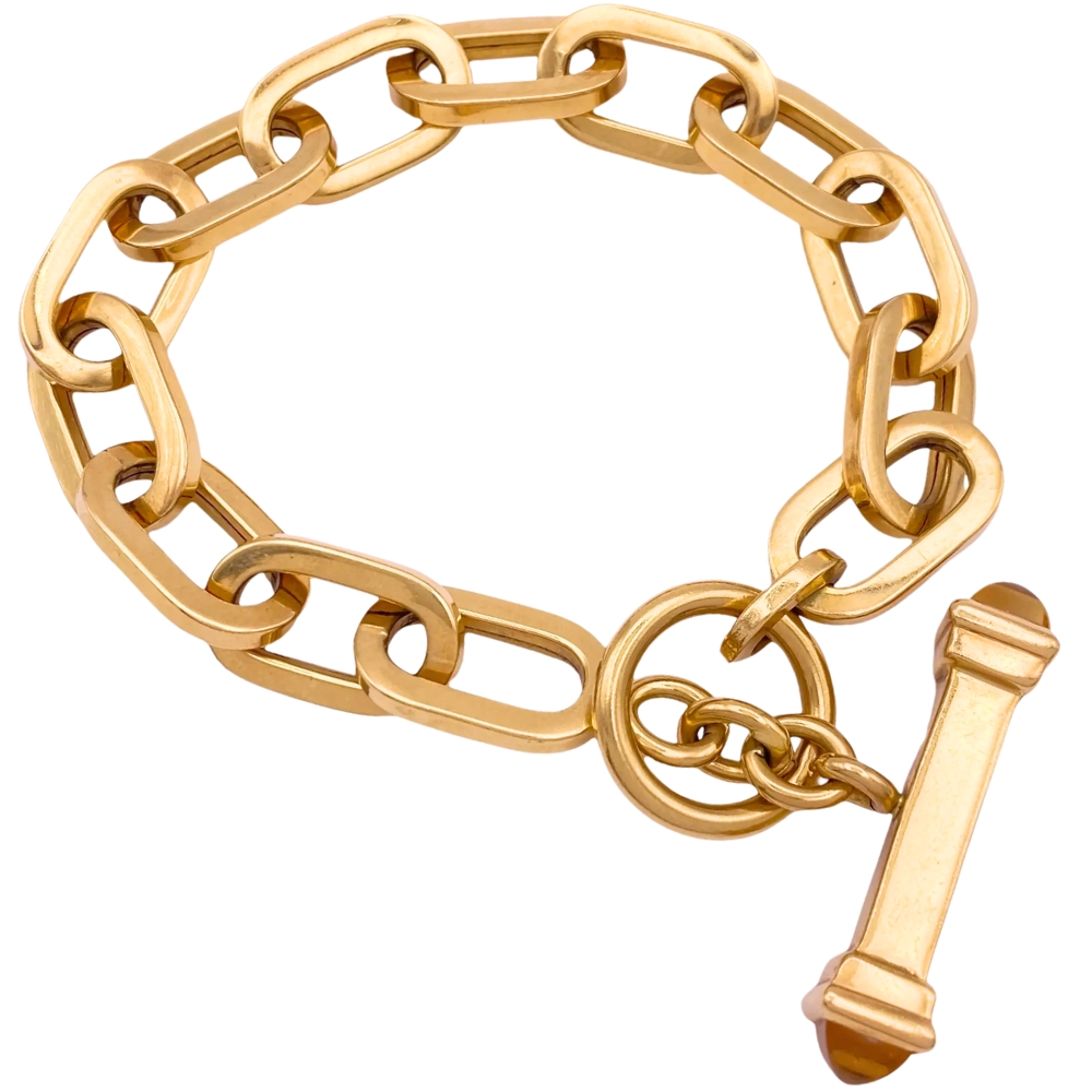 Chunky Oval Link & Citrine Toggle Bracelet 18K Gold
