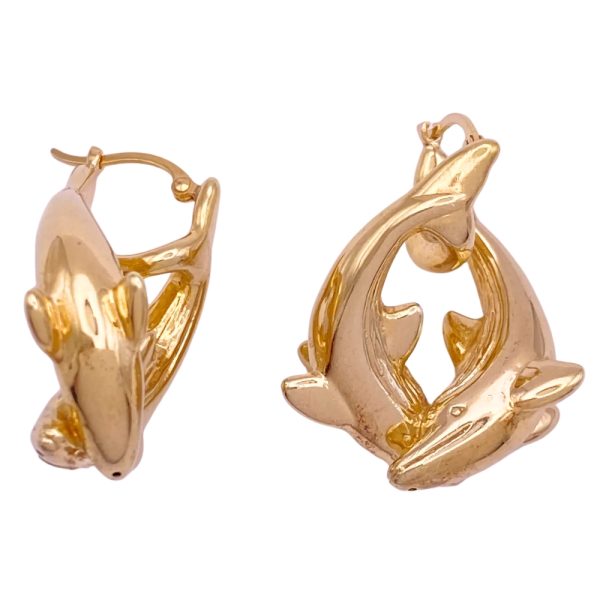Dancing Dolphins Hoop Earrings 14K Gold side