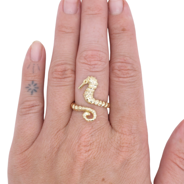Detailed Seahorse By-Pass Ring 14K Gold (2)