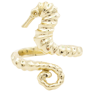 Detailed Seahorse By-Pass Ring 14K Gold