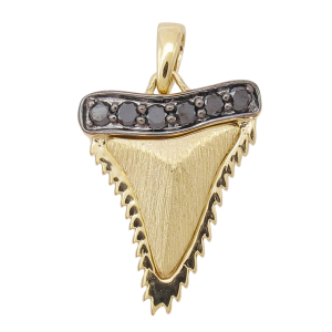 Mini Black Diamond Yellow Gold Shark Tooth Pendant