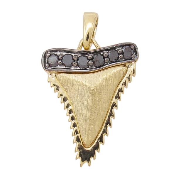 Mini Black Diamond Yellow Gold Shark Tooth Pendant