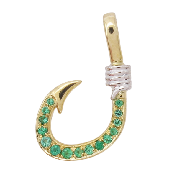 Mini Gold Emerald Circle Hook Pendant