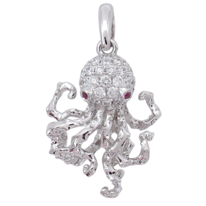 Mini White Gold Octopus Pendant