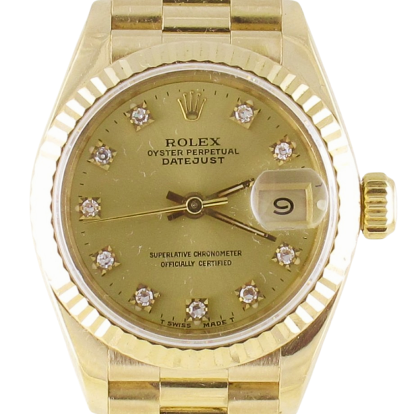 Pre-Owned Ladies 26MM Rolex Presidential (1991) 18kt Yellow Gold Model 69178 Front Close