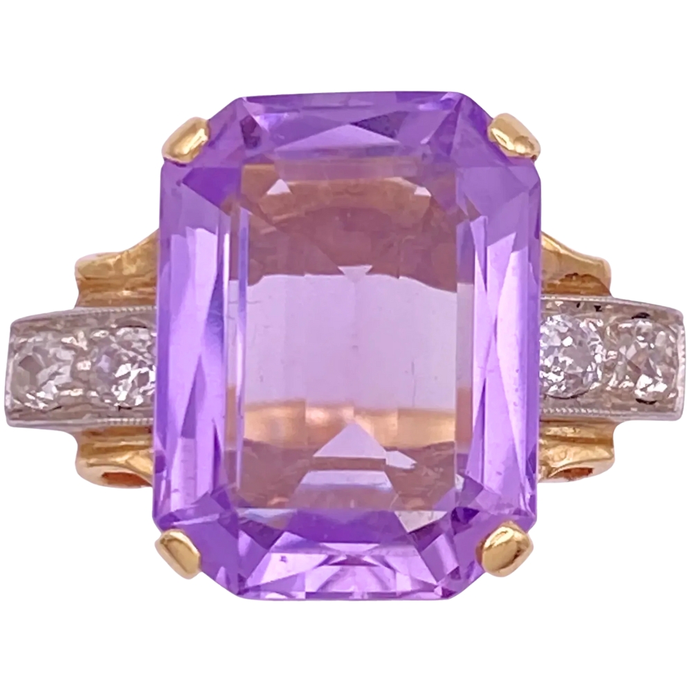 Retro 9.35ctw Amethyst Ring 14K Two-Tone Gold