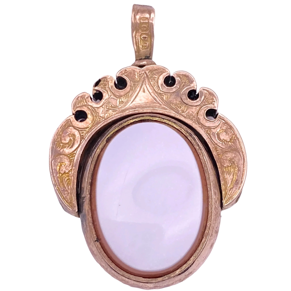 Victorian Bloodstone & Banded Agate Rotating Pendant 10K Gold