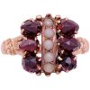Victorian Bohemian Garnet & Seed Pearl Ring 10K Gold