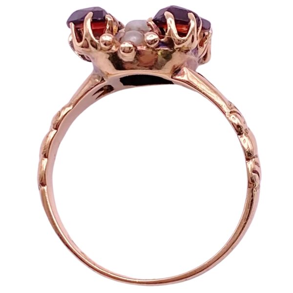 Victorian Bohemian Garnet & Seed Pearl Ring 10K Gold profile