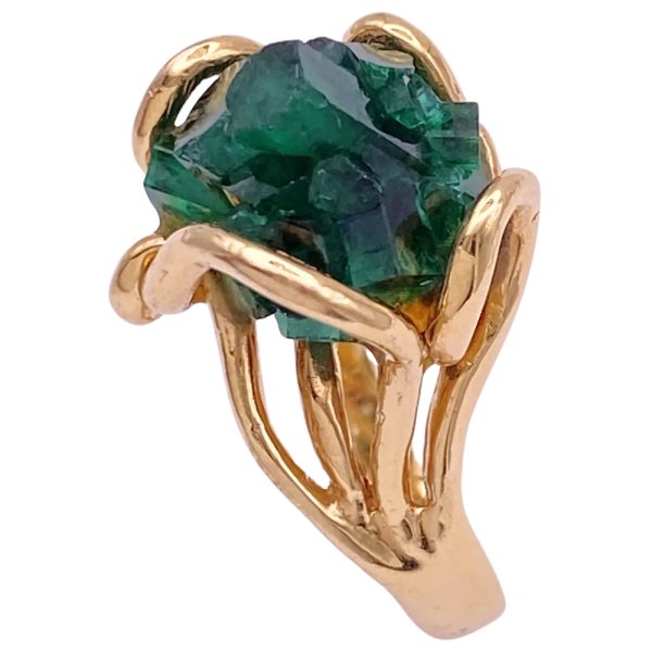 Vintage Emerald Raw Crystal Ring 14K Gold side