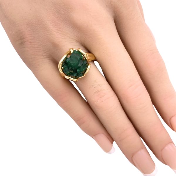 Vintage Emerald Raw Crystal Ring 14K Gold worn