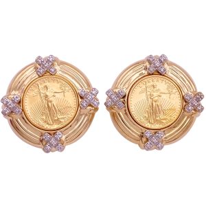 0.40ctw Diamond US Gold Coin Statement Earrings 14K Gold