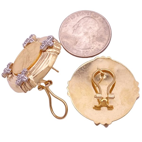 0.40ctw Diamond US Gold Coin Statement Earrings 14K Gold back