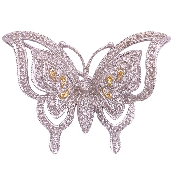 0.47ctw Diamond Butterfly Pendant Brooch 14K Gold