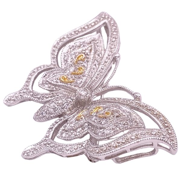 0.47ctw Diamond Butterfly Pendant Brooch 14K Gold side