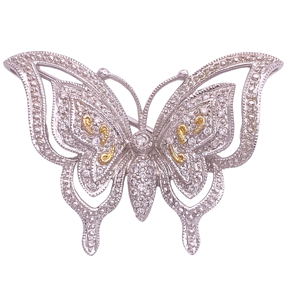 0.47ctw Diamond Butterfly Pendant Brooch 14K Gold