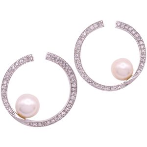 0.78ctw Diamond & Cultured Pearl Drop Earrings 14K Gold