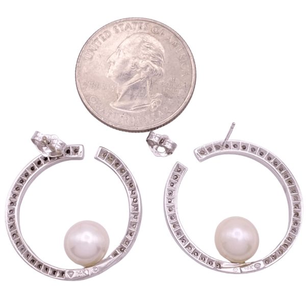 0.78ctw Diamond & Cultured Pearl Drop Earrings 14K Gold size