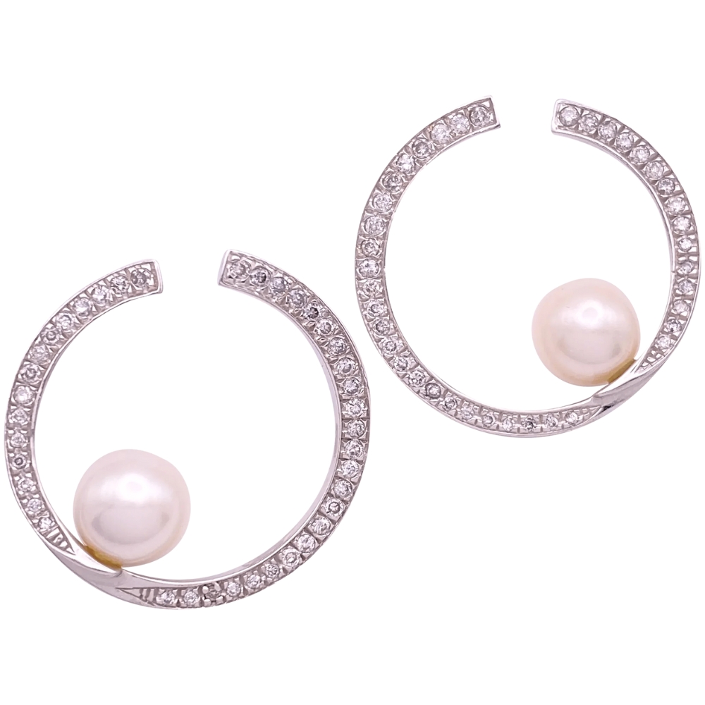 0.78ctw Diamond & Cultured Pearl Drop Earrings 14K Gold