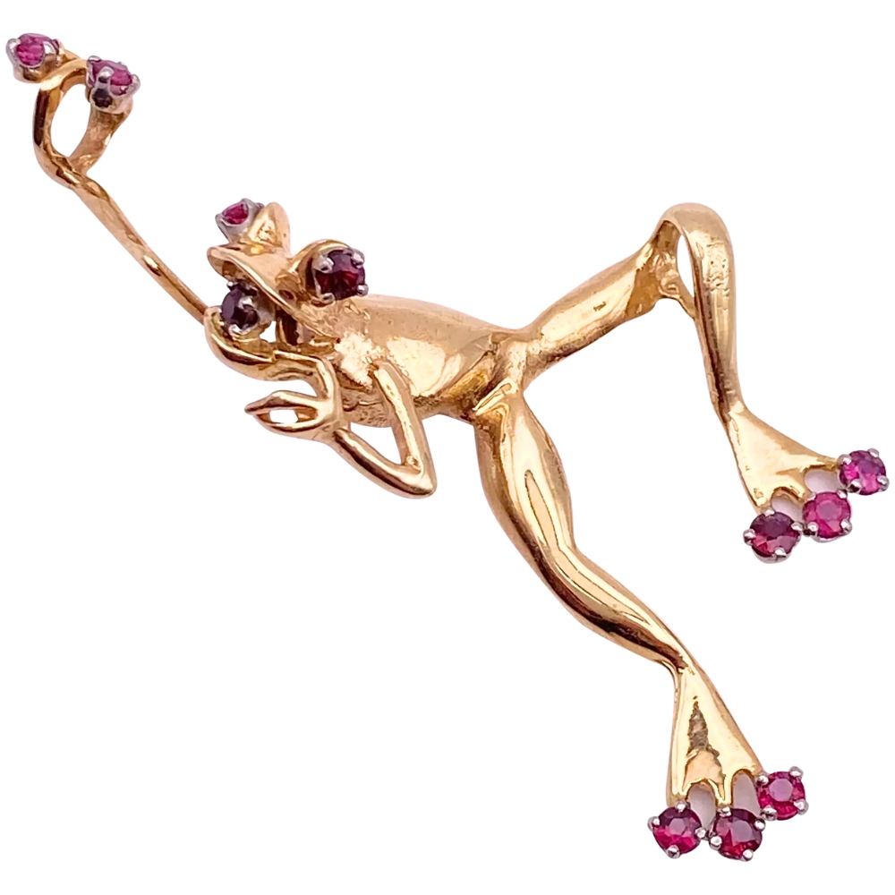 0.99ctw Ruby Tree Frog Slide Pendant 14K Gold
