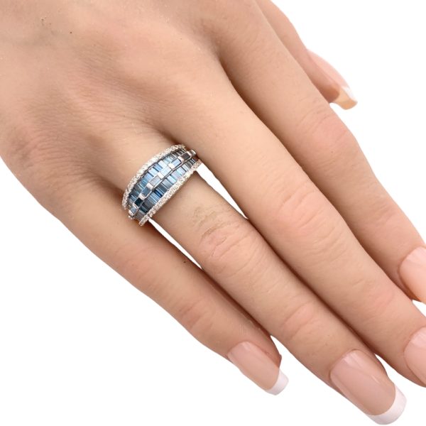 1.12ctw Baguette Blue Diamond Ring 14K Gold worn