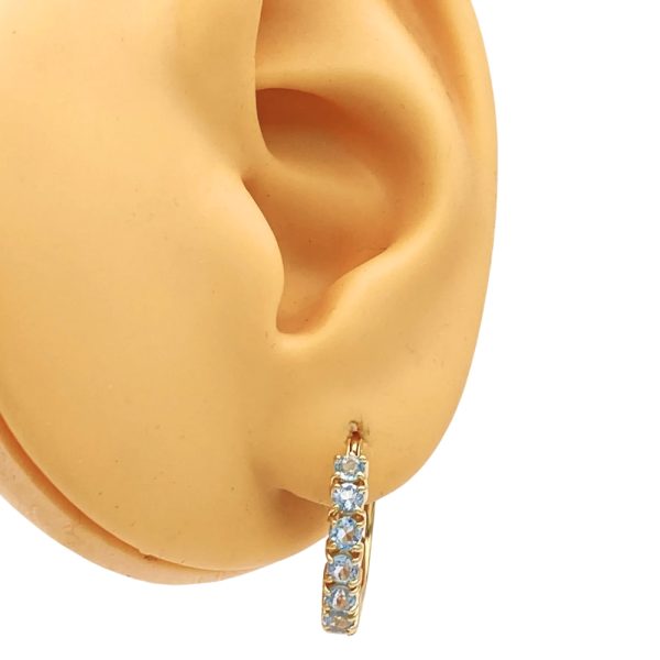 1.40ctw Aquamarine Hoop Earrings 14K Gold worn