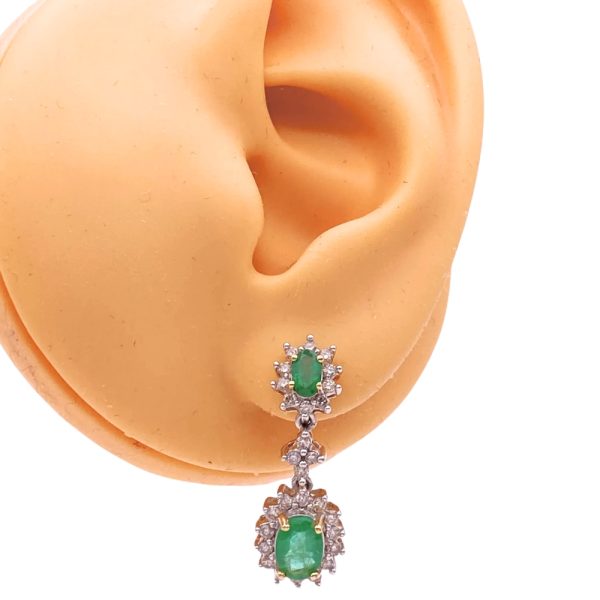 3.06ctw Natural Emerald Dangle Earrings 14K Gold worn