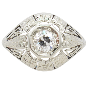 .50ct Old European Diamond Art Deco Filigree Ring 18K worn