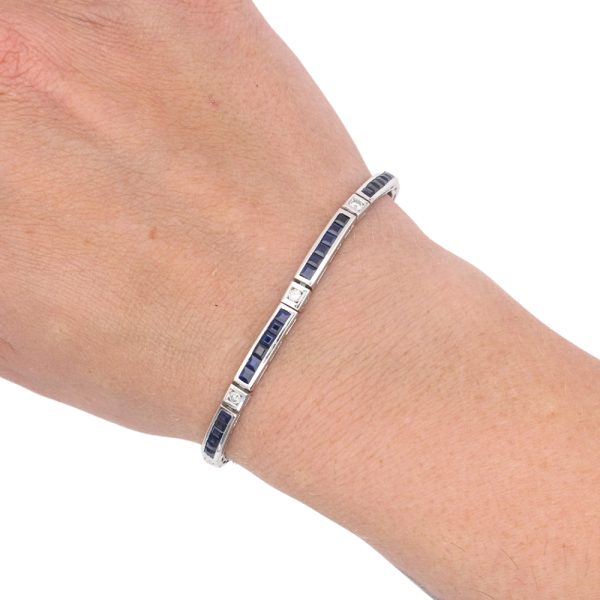 8.10ctw Sapphire Line Bracelet 14K Gold worn