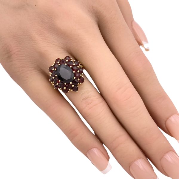 8.18ctw Garnet Cluster Ring 14K Gold worn