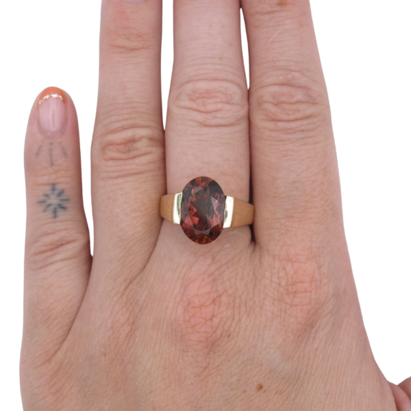 8.34ct Oval Pink Tourmaline Solitaire Ring 14K worn