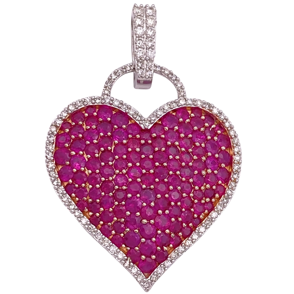 8.76ctw Ruby Heart Pendant with Diamond Halo 14K Gold