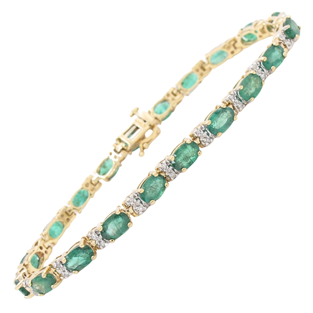 9.0ctw Natural Emerald Bracelet 14K Gold