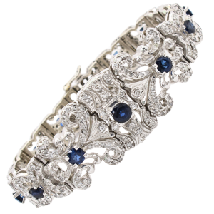 9ctw Blue Sapphire & Diamond Ornate Bracelet 14K close up center (2)