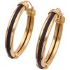 Black Enamel Oval Hoop Earrings 18K Gold