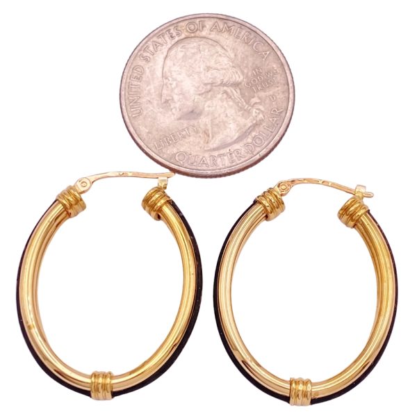 Black Enamel Oval Hoop Earrings 18K Gold size