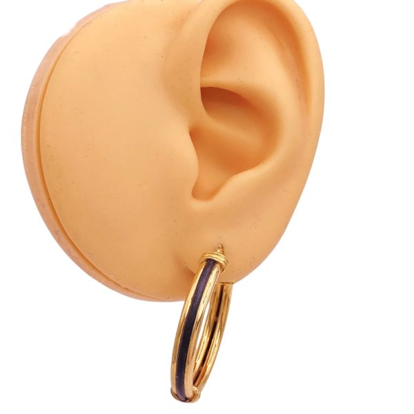 Black Enamel Oval Hoop Earrings 18K Gold worn