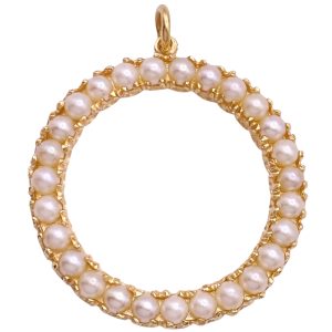 Cultured Pearl Circle Pendant 14K Gold