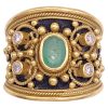 Etruscan Revival 1.03ctw Natural Emerald Ring 18K Gold