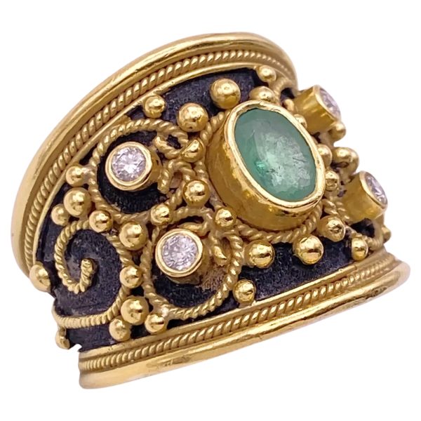 Etruscan Revival 1.03ctw Natural Emerald Ring 18K Gold side