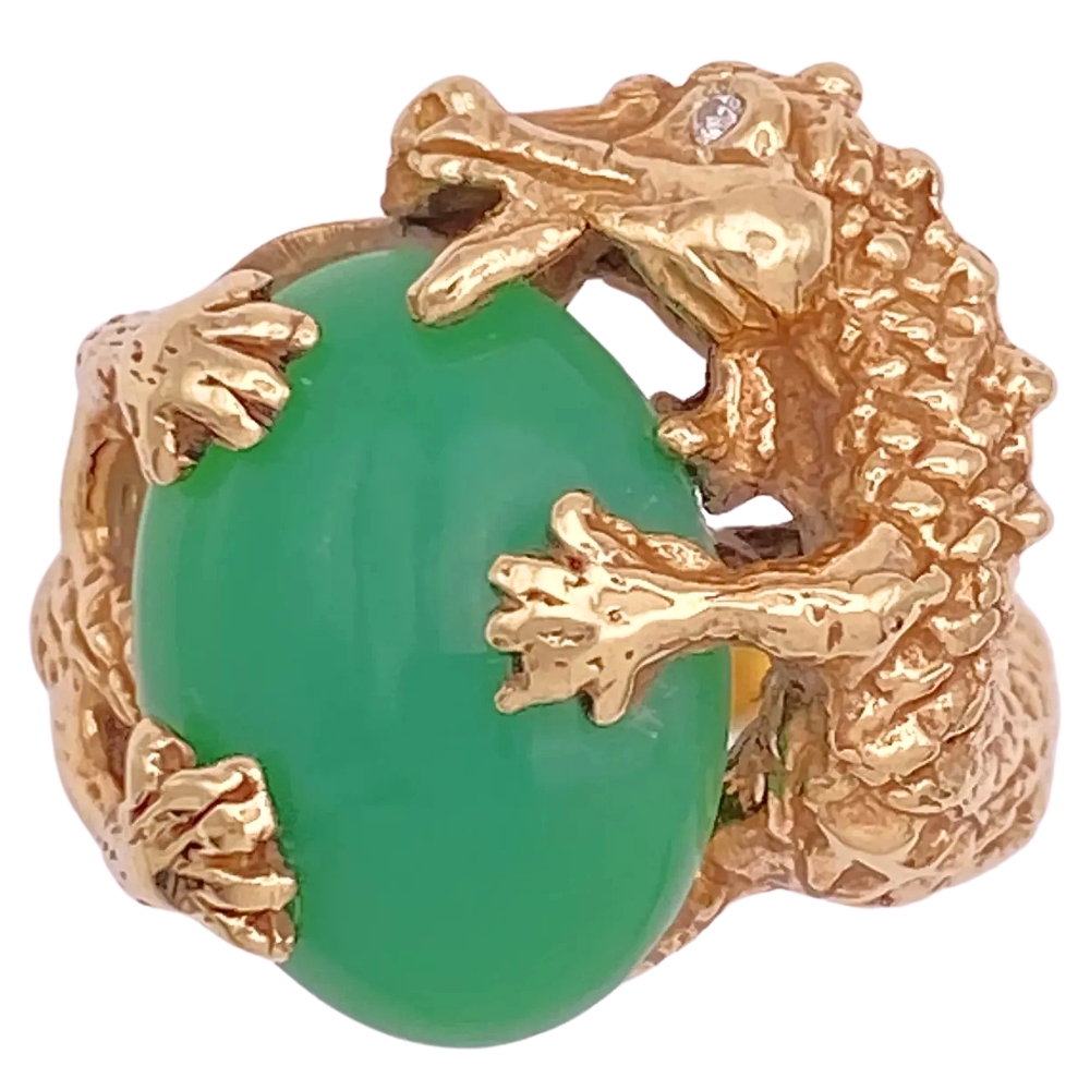 Jade Dragon Ring with Diamond Accent 14K Gold